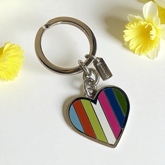 Coach Handbags - Coach Legacy Stripes Heart Keychain Charm